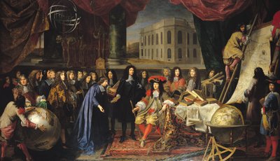 Jean-Baptiste Colbert (1619-1683) Presenteert de Leden van de Koninklijke Academie van Wetenschappen aan Lodewijk XIV (1638-1715) c.1667 door Henri Testelin